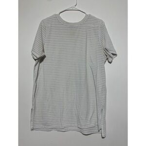 Lululemon Women White Striped Short Sleeve Shirt No Size Dot Stained Piling